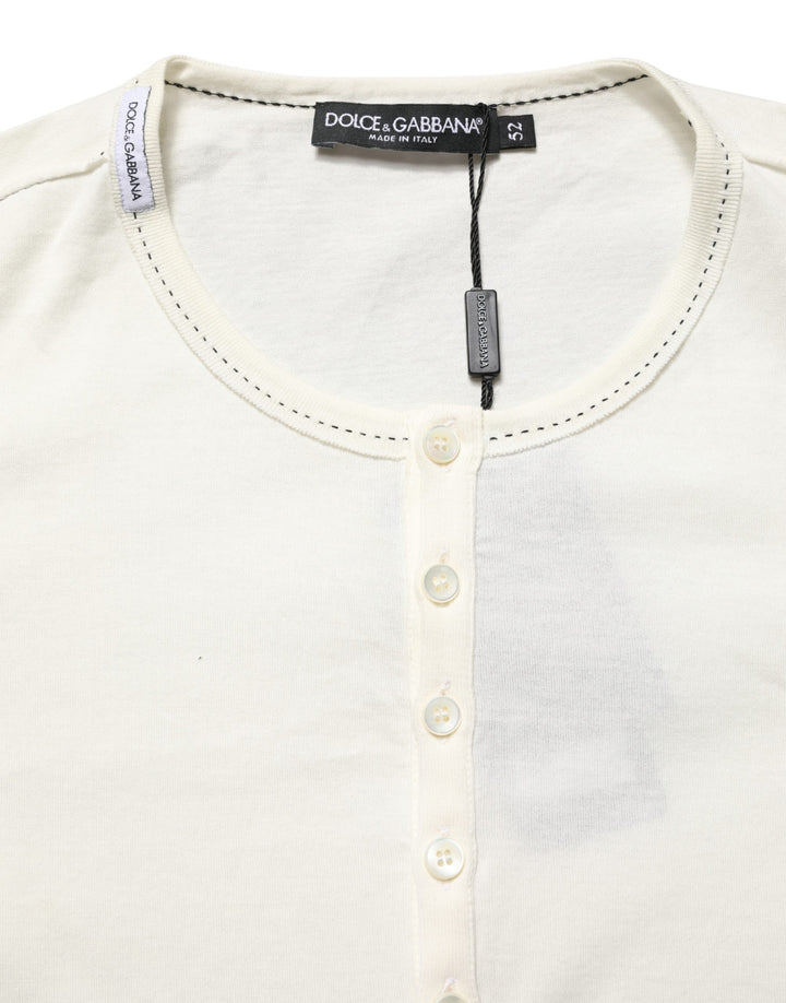 Dolce &amp; Gabbana White Long Sleeves Henley Pullover Sweater