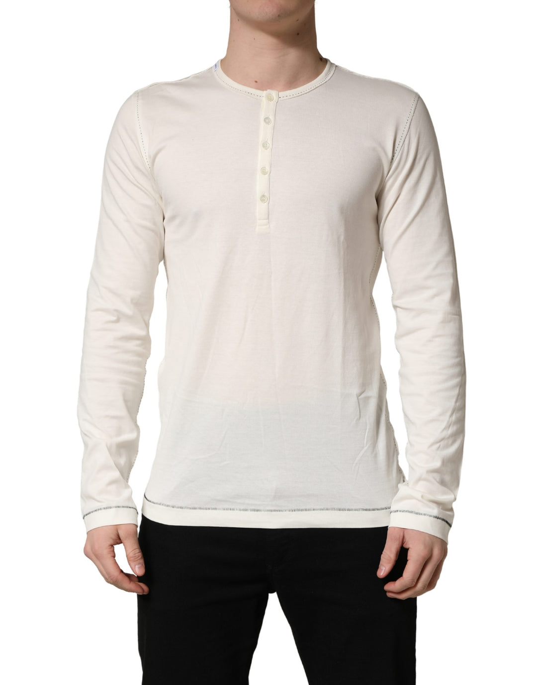 Dolce &amp; Gabbana White Long Sleeves Henley Pullover Sweater