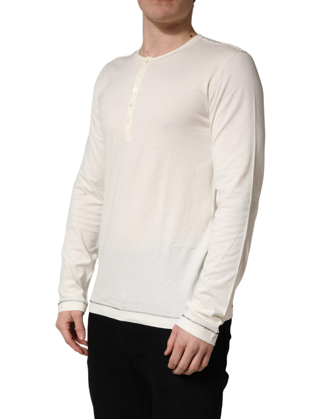 Dolce &amp; Gabbana White Long Sleeves Henley Pullover Sweater