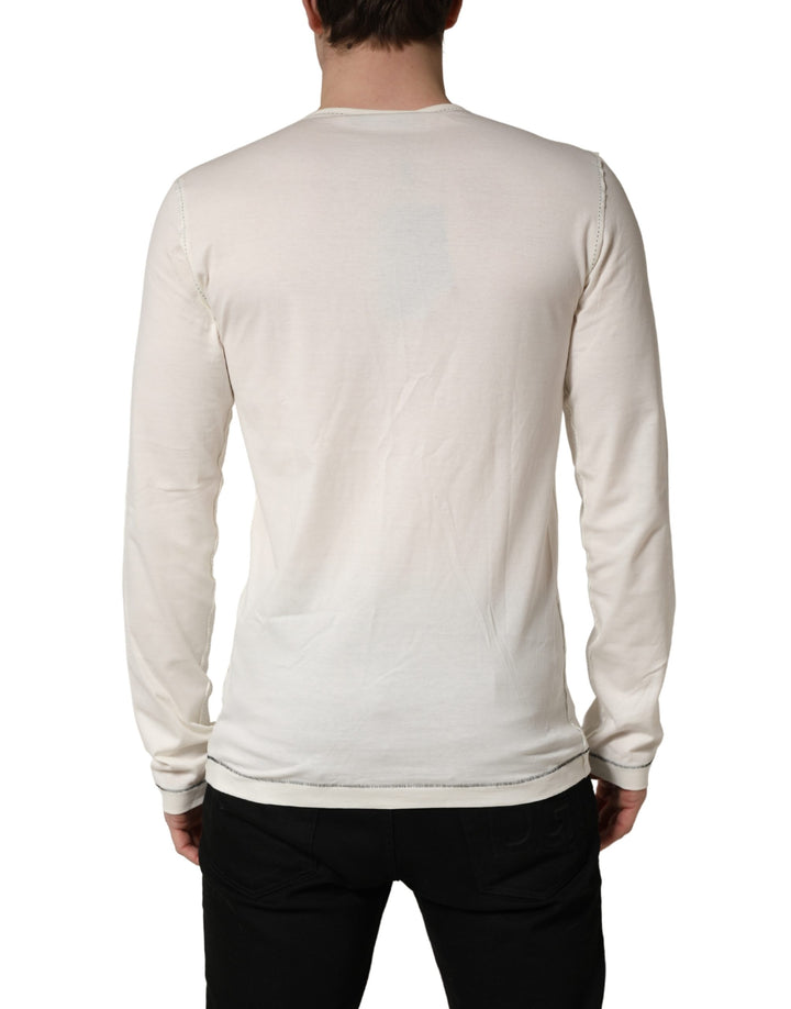 Dolce &amp; Gabbana White Long Sleeves Henley Pullover Sweater