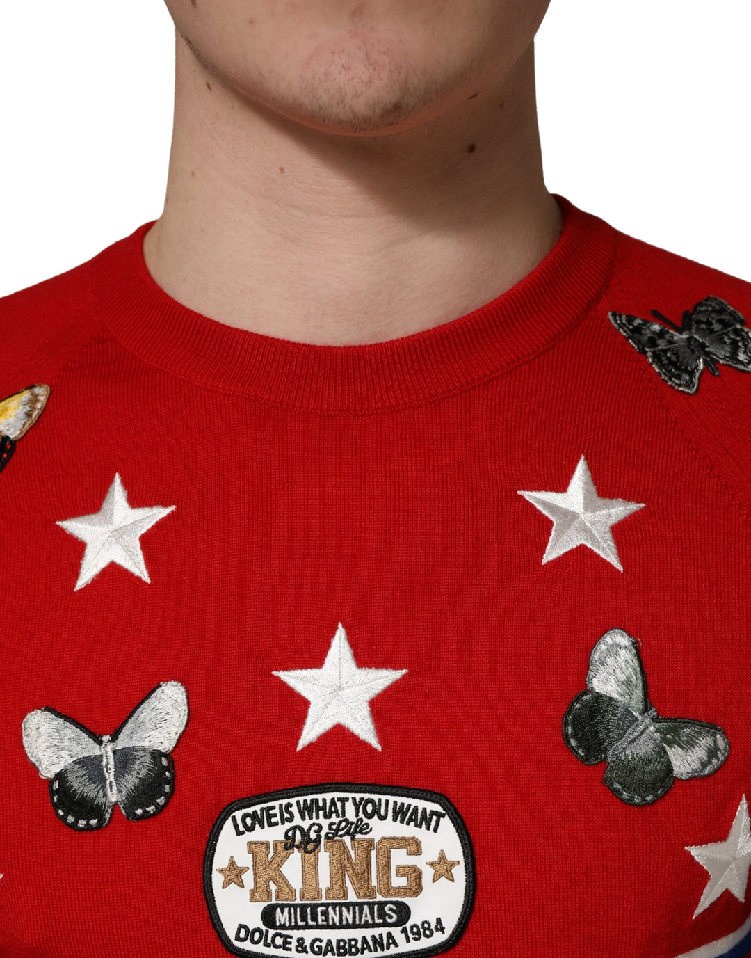 Dolce &amp; Gabbana Multicolor Wool Butterfly Star Men Crew Neck Sweater
