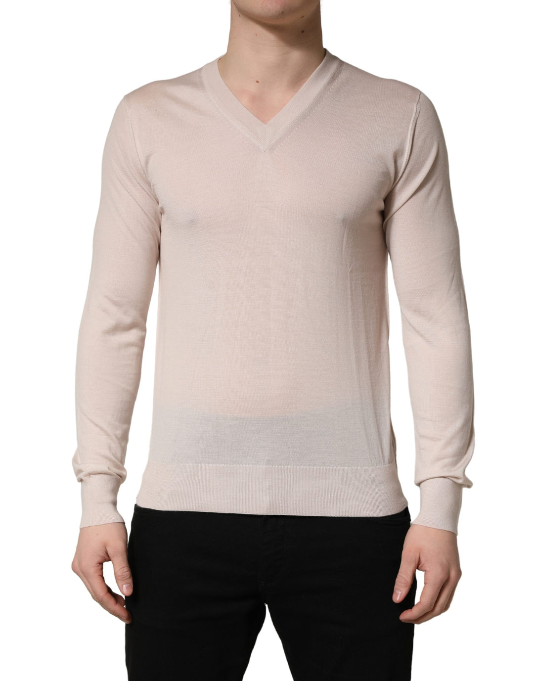 Dolce &amp; Gabbana Beige Cashmere V-neck Men Pullover Sweater