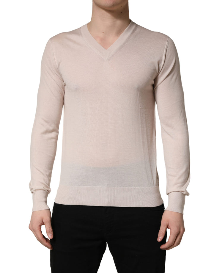 Dolce &amp; Gabbana Beige Cashmere V-neck Men Pullover Sweater