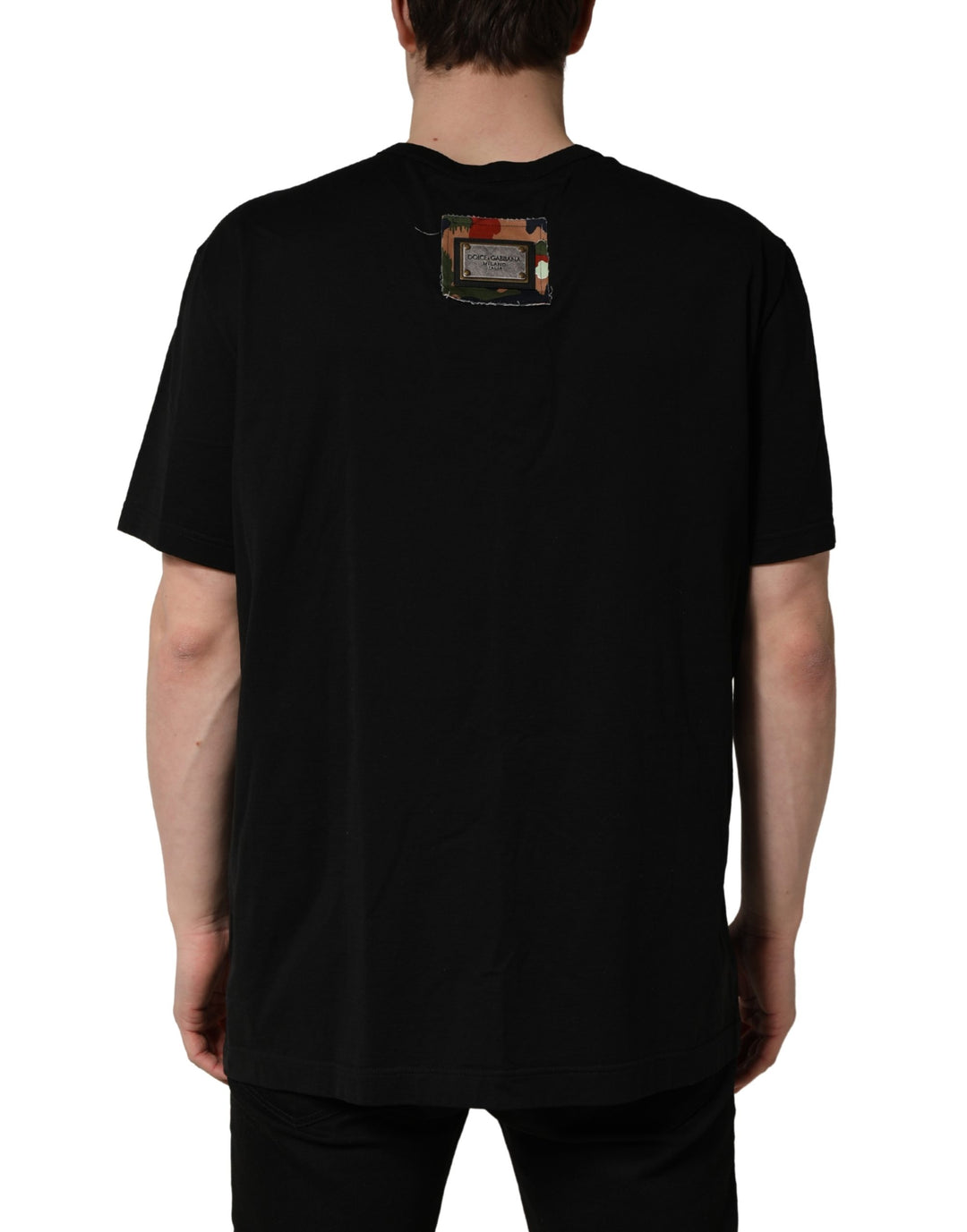 Dolce &amp; Gabbana Black Camouflage Graphic Cotton Crewneck T-shirt