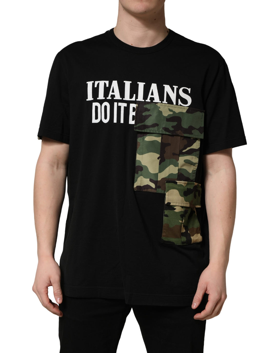 Dolce &amp; Gabbana Black Camouflage Graphic Cotton Crewneck T-shirt