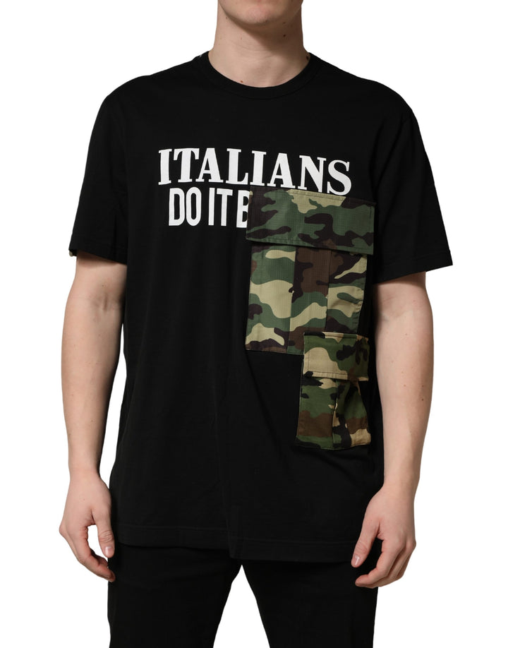 Dolce &amp; Gabbana Black Camouflage Graphic Cotton Crewneck T-shirt