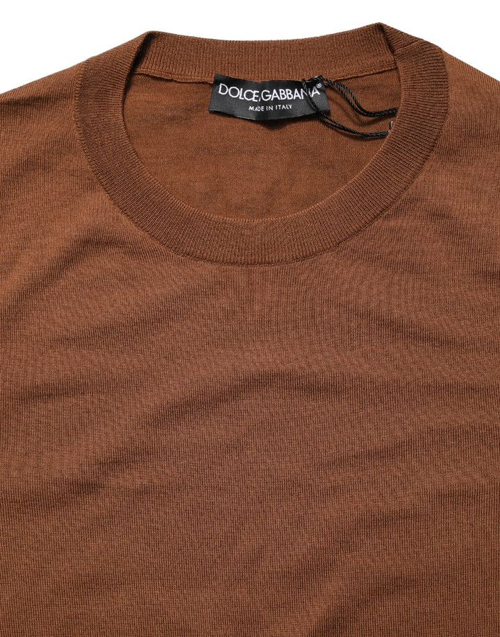 Dolce &amp; Gabbana Brown Cashmere Men Crew Neck Pullover Sweater