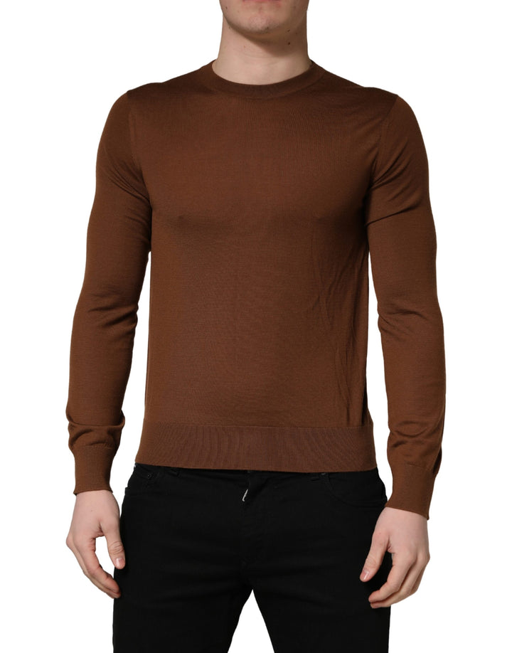 Dolce &amp; Gabbana Brown Cashmere Men Crew Neck Pullover Sweater