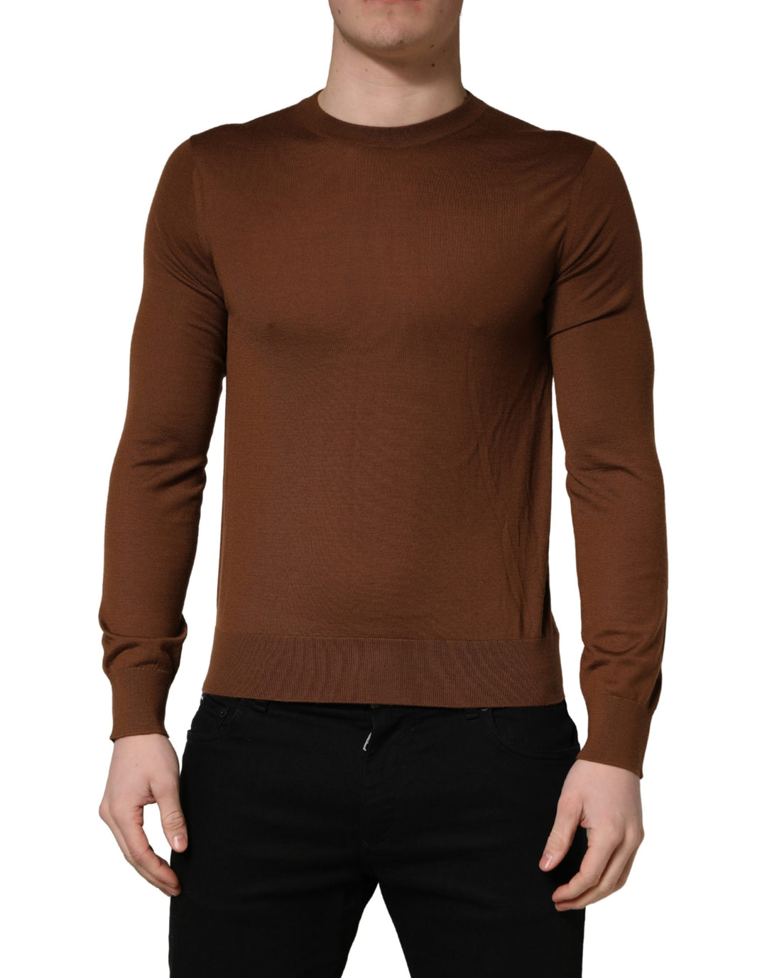Dolce &amp; Gabbana Brown Cashmere Men Crew Neck Pullover Sweater