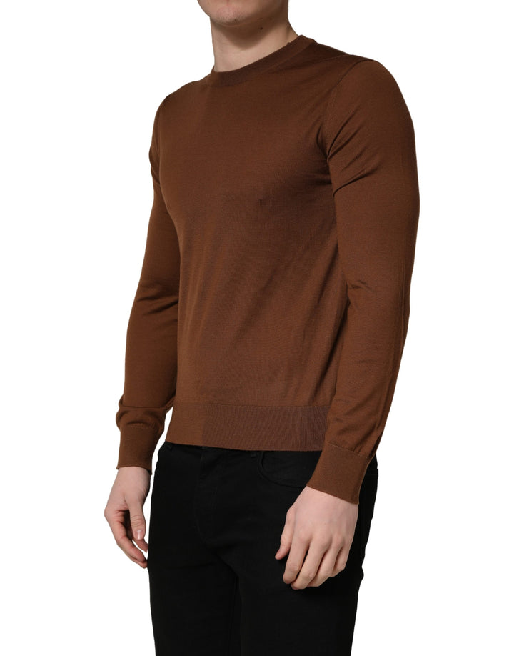 Dolce &amp; Gabbana Brown Cashmere Men Crew Neck Pullover Sweater