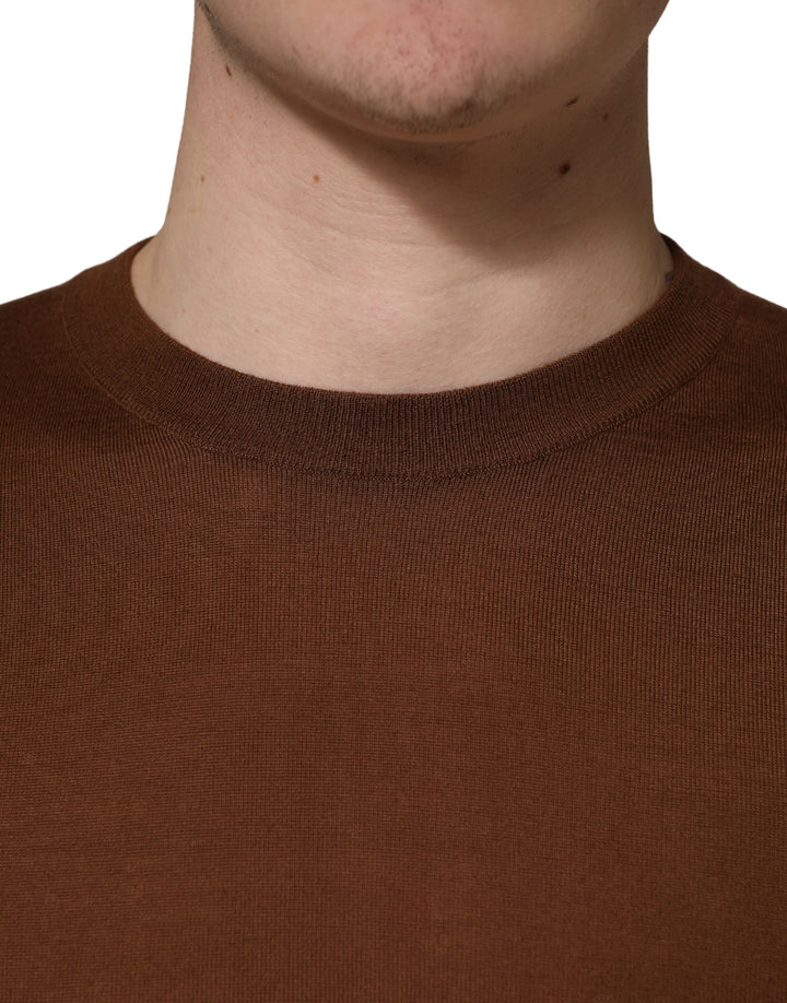 Dolce &amp; Gabbana Brown Cashmere Men Crew Neck Pullover Sweater
