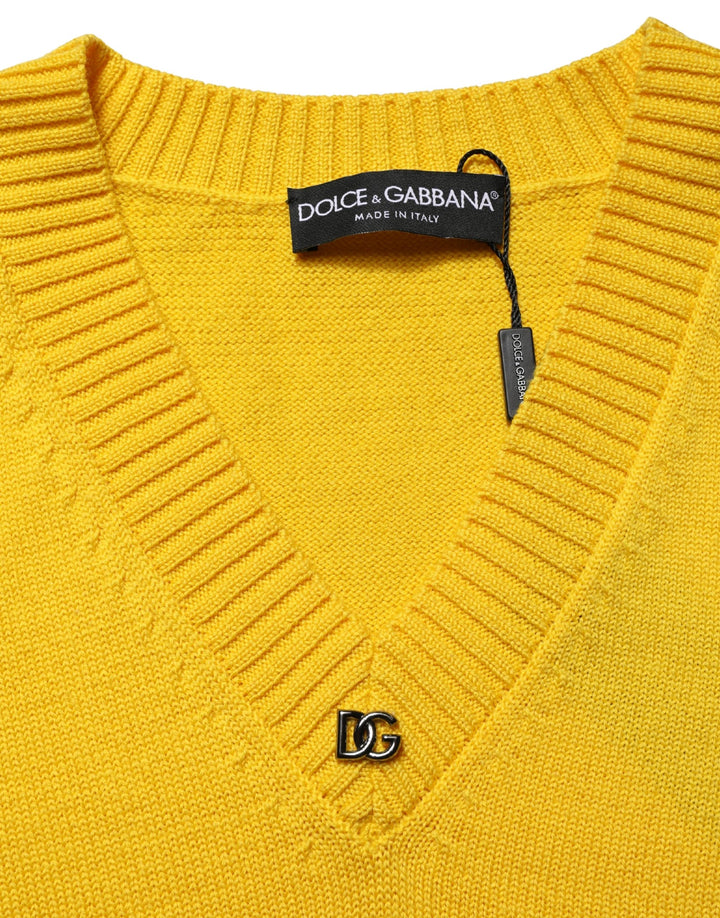 Dolce &amp; Gabbana Wool Knitted V-Neck Pullover Yellow
