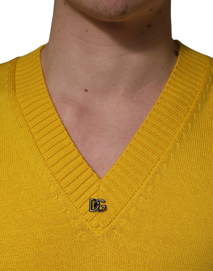 Dolce &amp; Gabbana Wool Knitted V-Neck Pullover Yellow