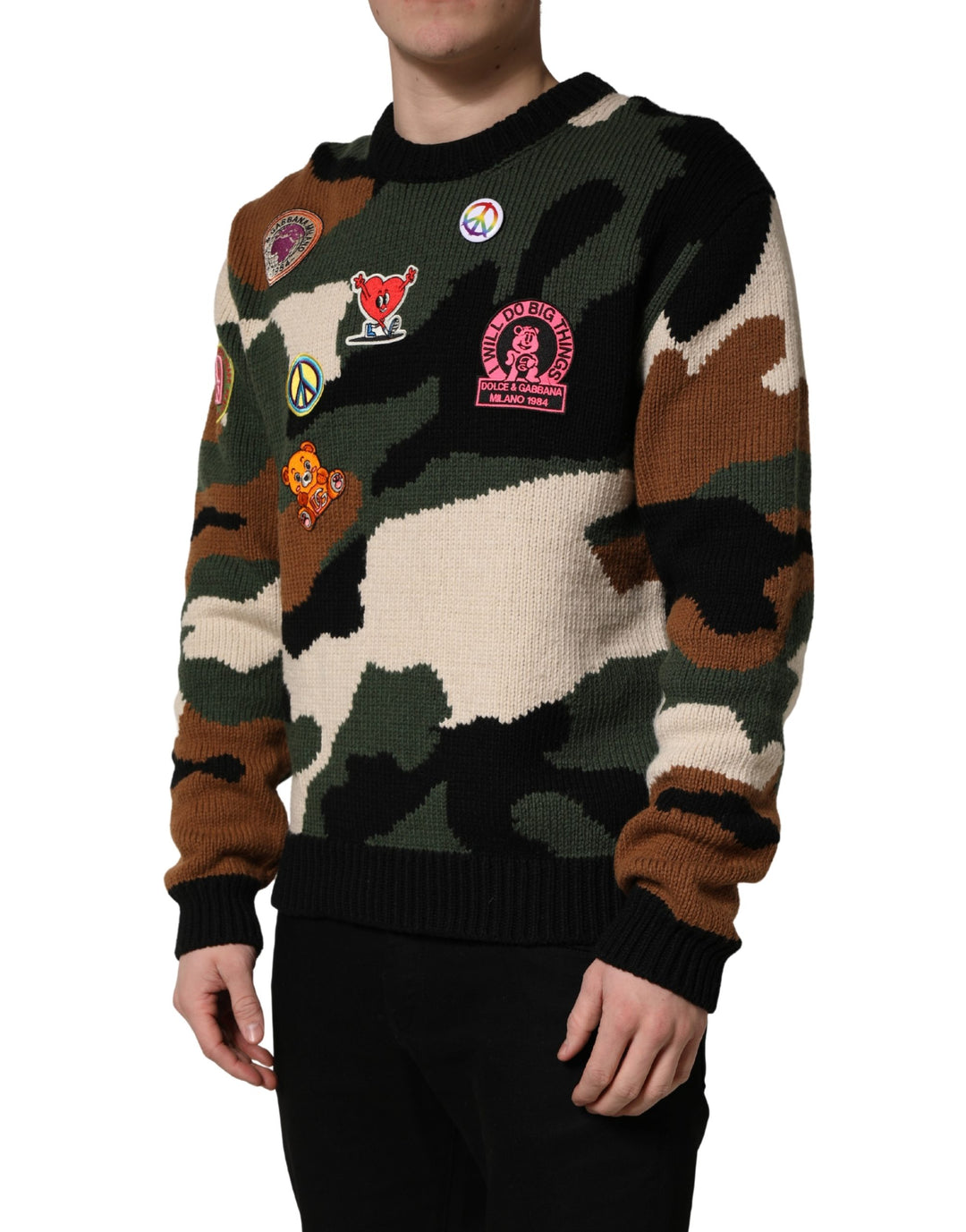Dolce &amp; Gabbana Multicolor Intarsia Knit Camouflage Pullover Sweater