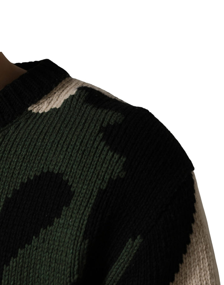 Dolce &amp; Gabbana Multicolor Intarsia Knit Camouflage Pullover Sweater