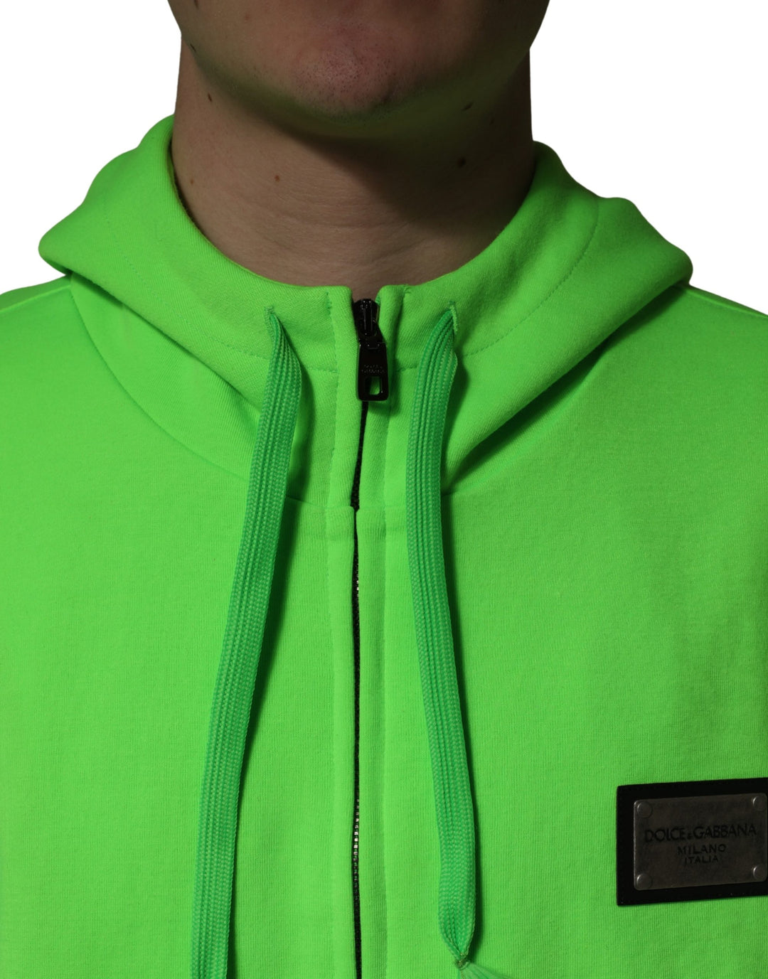 Dolce &amp; Gabbana Green FullZip Fleece HoodedSweatshirt Sweater
