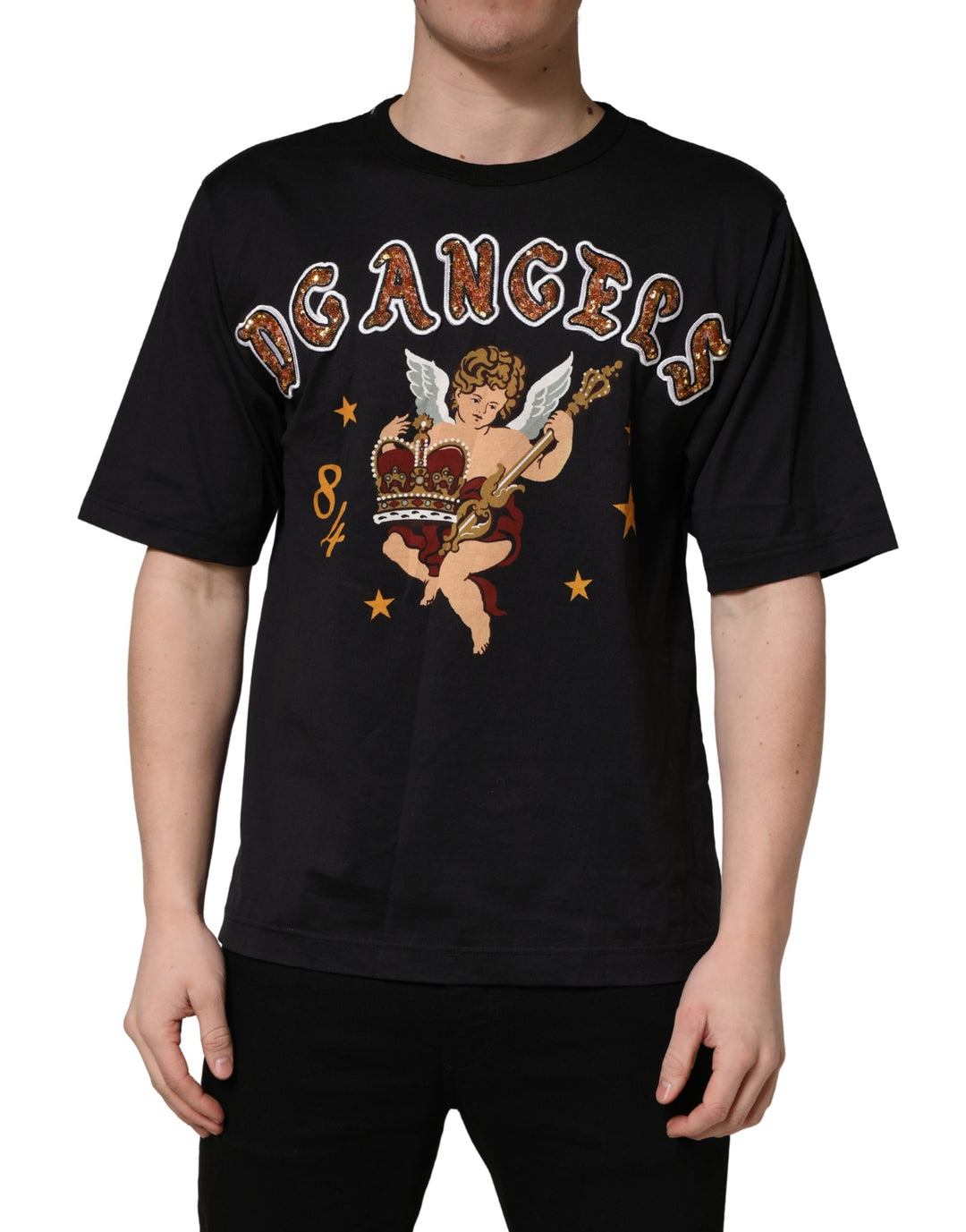 Dolce &amp; Gabbana Black Angel Print Cotton Crew Neck T-shirt