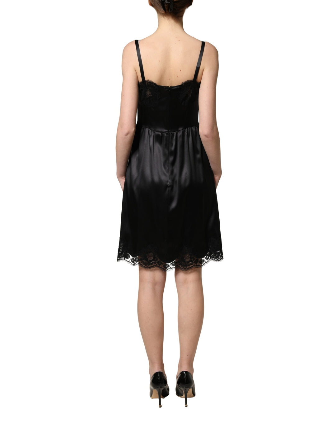 Dolce &amp; Gabbana Black Silk Satin Lace Sleeveless Mini Dress