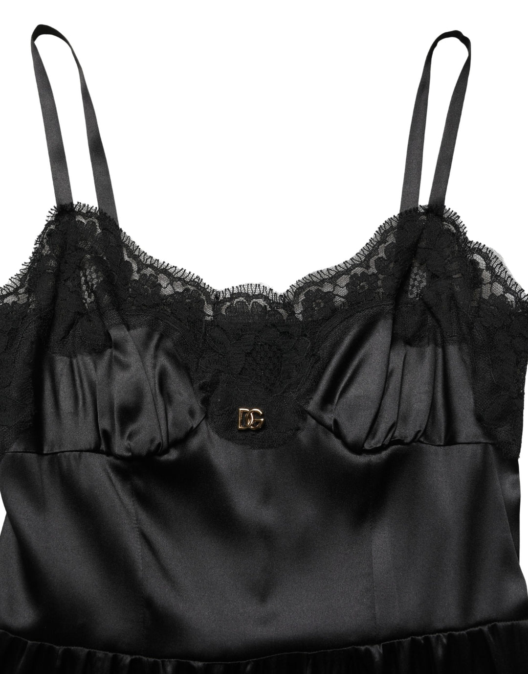 Dolce &amp; Gabbana Black Silk Satin Lace Sleeveless Mini Dress