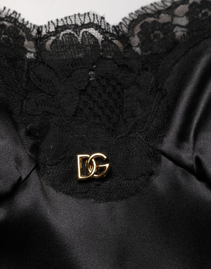 Dolce &amp; Gabbana Black Silk Satin Lace Sleeveless Mini Dress
