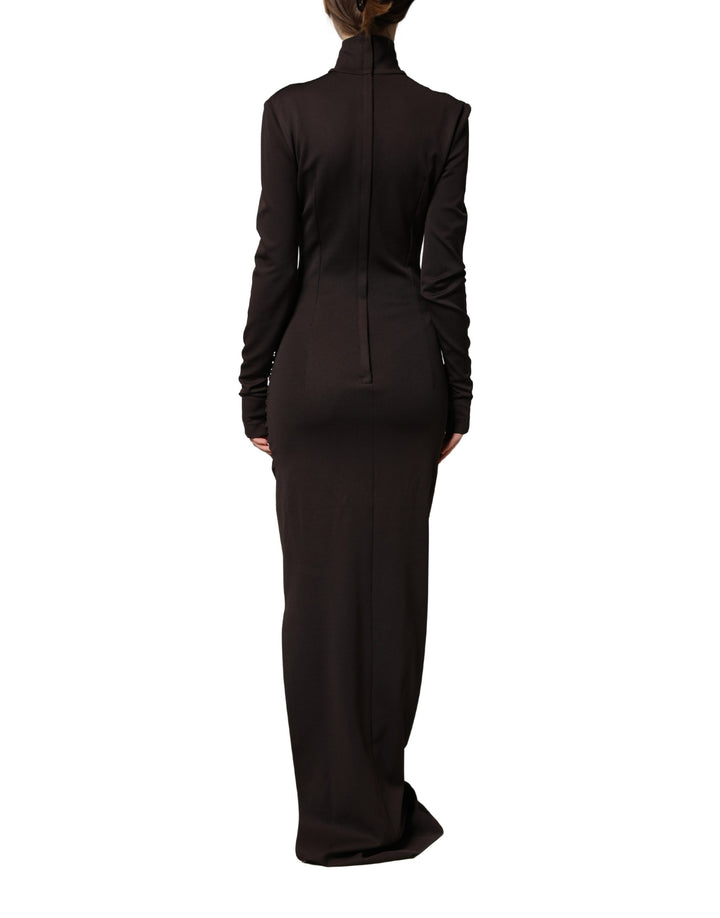 Dolce &amp; Gabbana Brown Turtleneck Jersey Long Maxi Dress