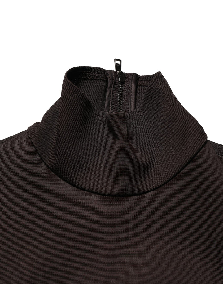 Dolce &amp; Gabbana Brown Turtleneck Jersey Long Maxi Dress