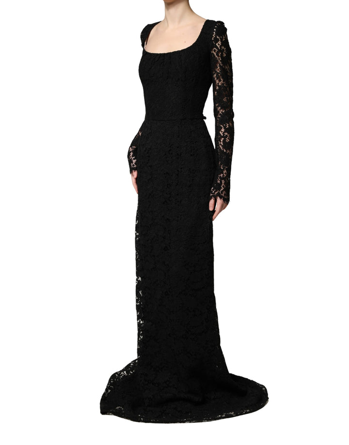 Dolce &amp; Gabbana Black Lace Square Neck LongSleeve Maxi Dress