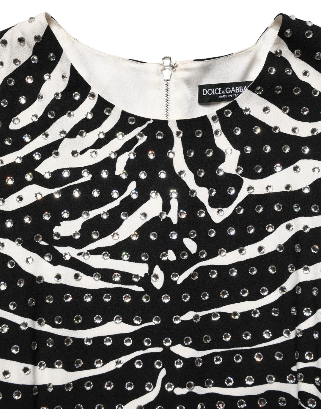 Dolce &amp; Gabbana Black White Zebra Rhinestones Mini Dress