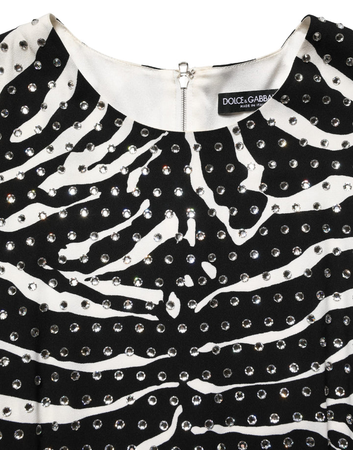 Dolce &amp; Gabbana Black White Zebra Rhinestones Mini Dress