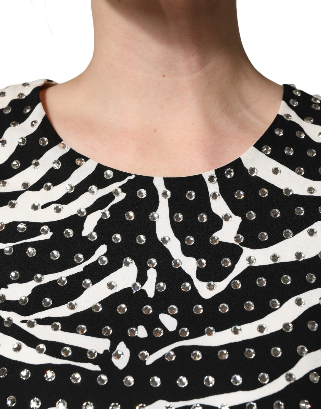 Dolce &amp; Gabbana Black White Zebra Rhinestones Mini Dress