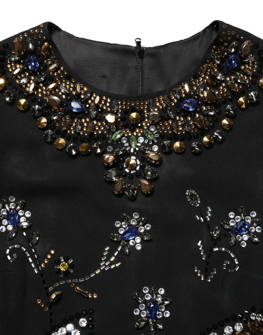 Dolce &amp; Gabbana Black Sleeveless Floral Bead Embellishments Dress