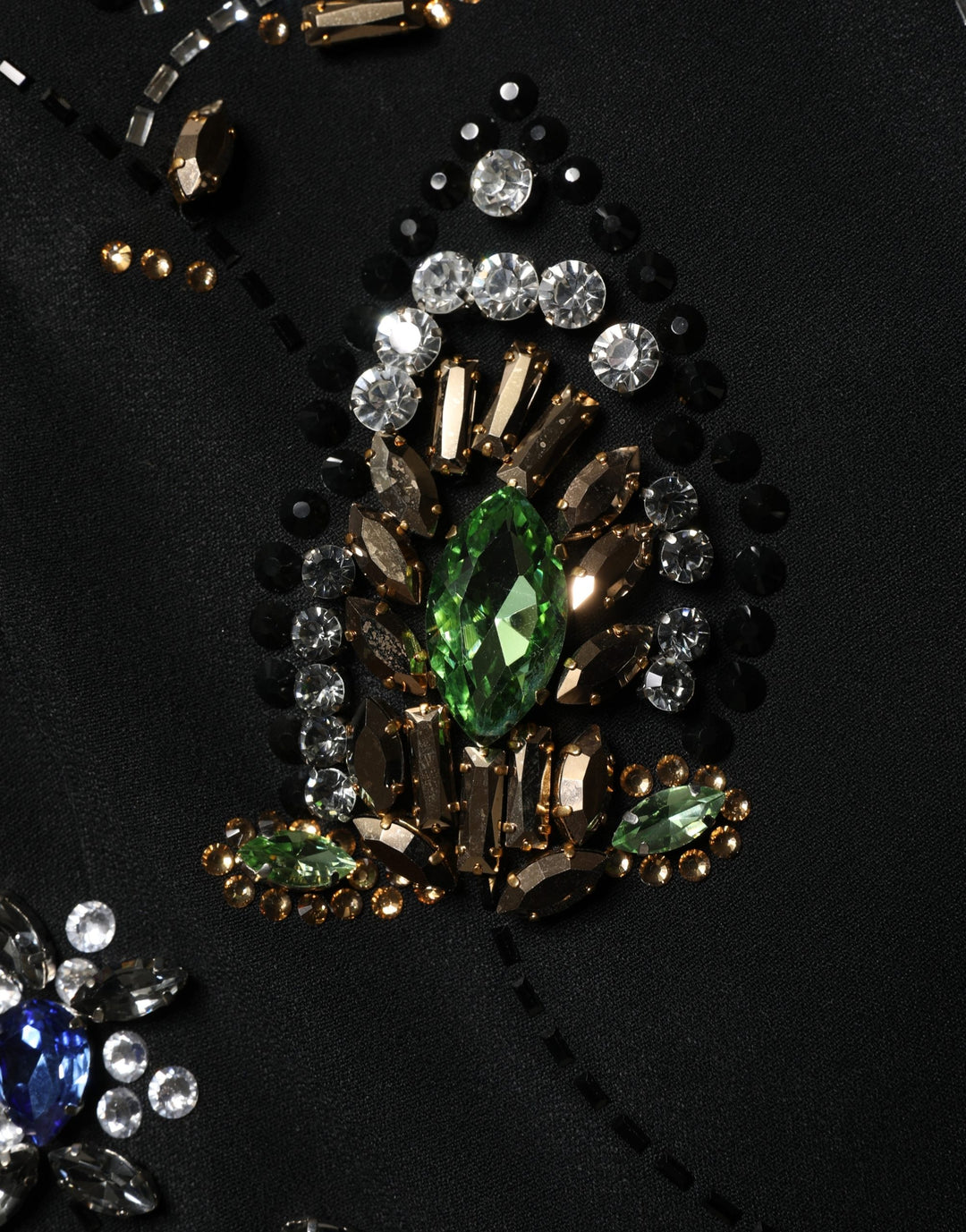 Dolce &amp; Gabbana Black Sleeveless Floral Bead Embellishments Dress