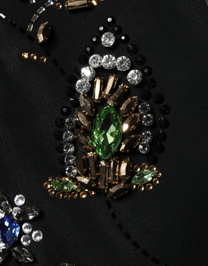 Dolce &amp; Gabbana Black Sleeveless Floral Bead Embellishments Dress
