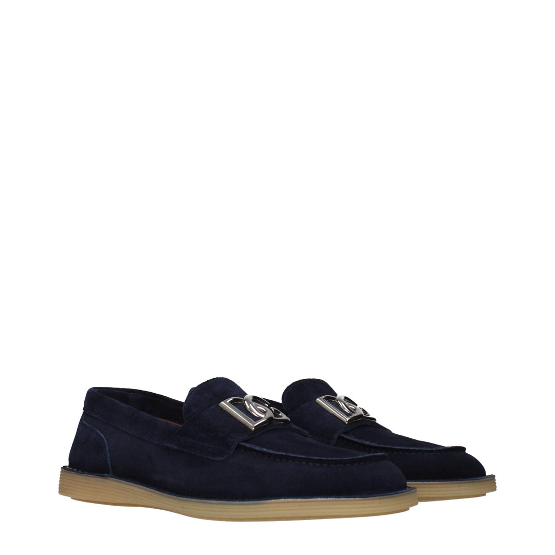 Dolce &amp; Gabbana Blue Leather Slip-On Loafers