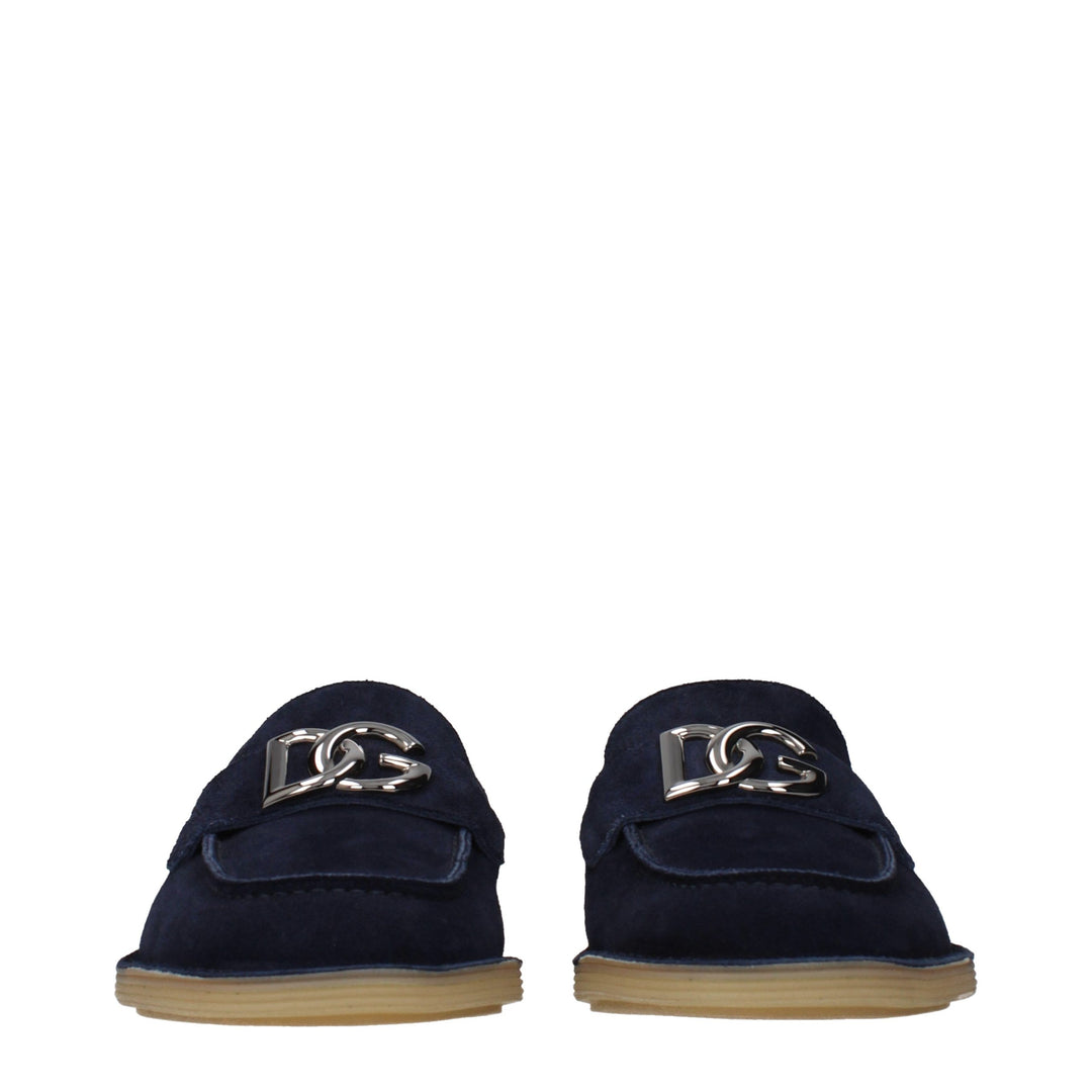 Dolce &amp; Gabbana Blue Leather Slip-On Loafers