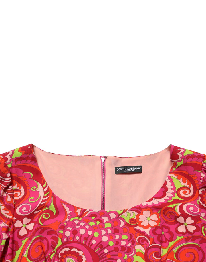Dolce &amp; Gabbana Red Paisley Floral Print Sheath Midi Dress