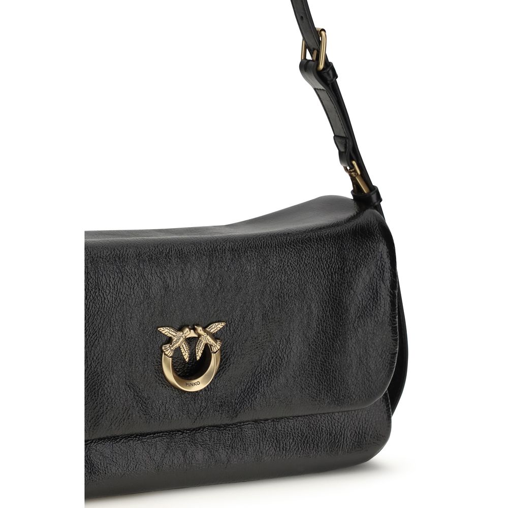 PINKO - Black Calf Leather Bos Taurus Shoulder Bag