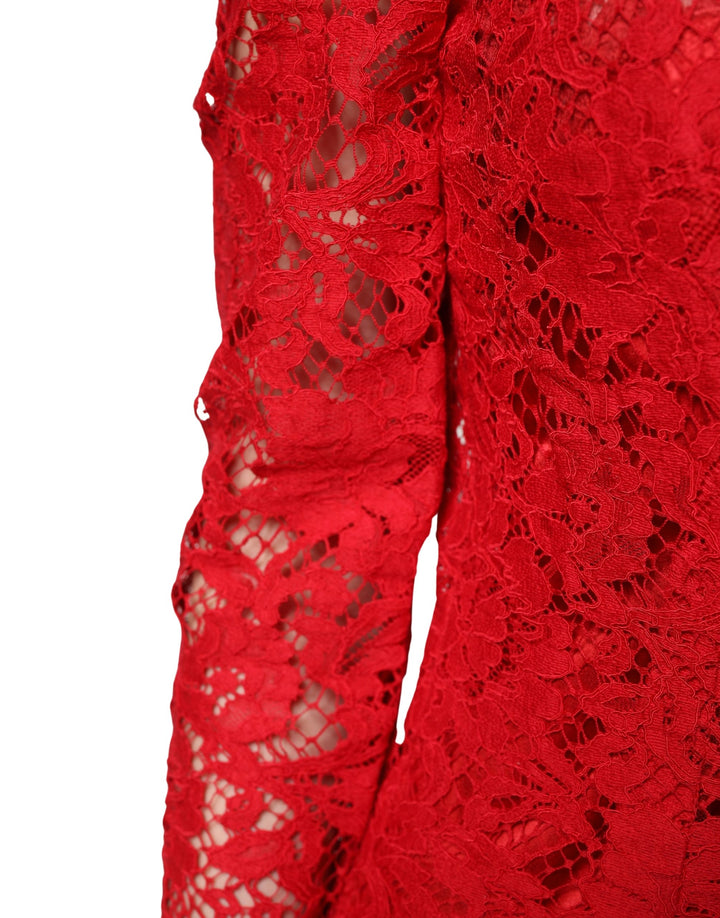 Dolce &amp; Gabbana Red Lace Floral Embroidery Long Sleeves Top