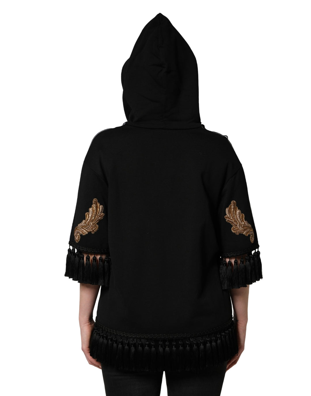 Dolce &amp; Gabbana Black Embroidered Tassel Hooded Sweatshirt Sweater