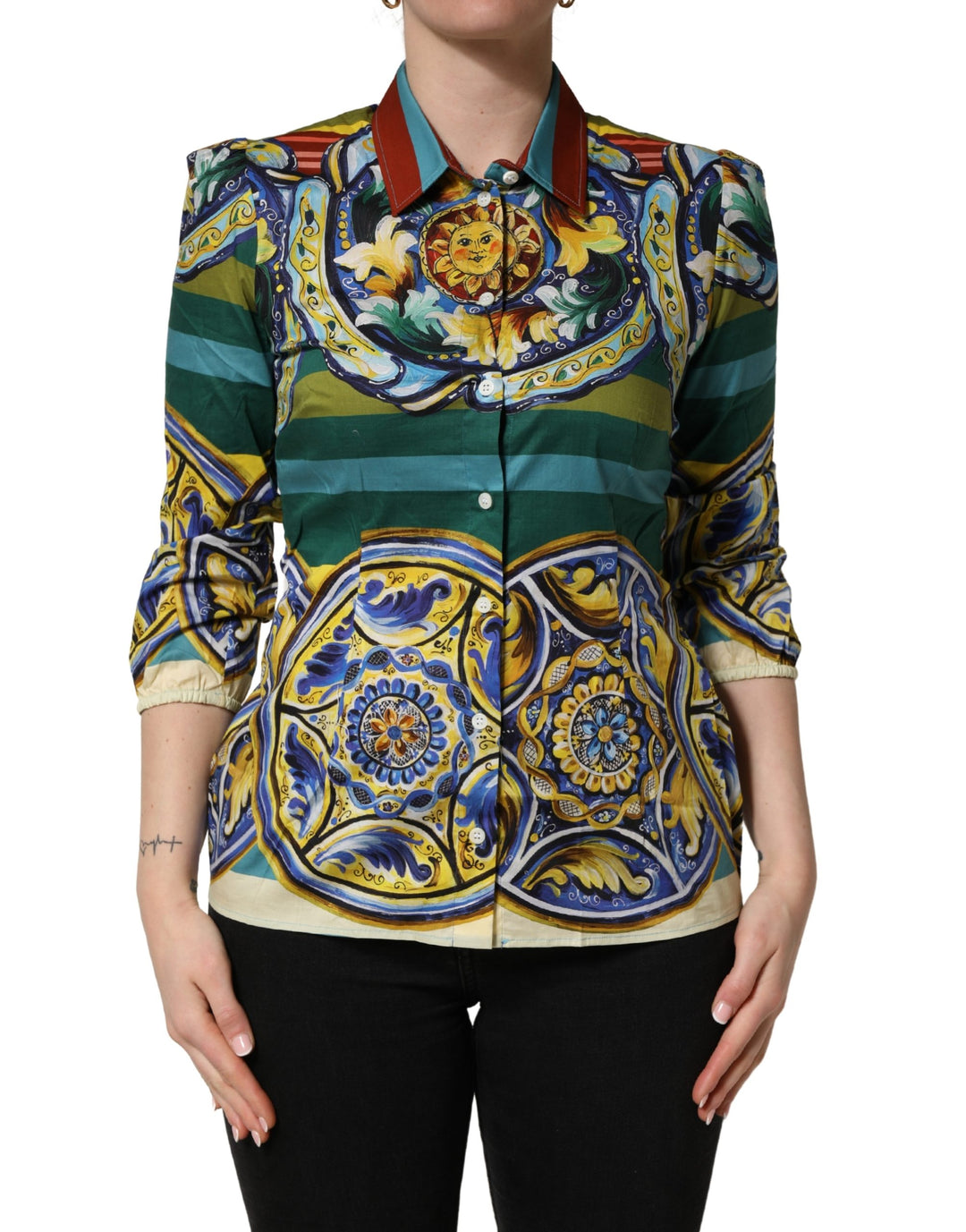Dolce &amp; Gabbana Multicolor Majolica Print Cotton Blouse Top