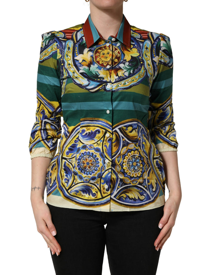 Dolce &amp; Gabbana Multicolor Majolica Print Cotton Blouse Top