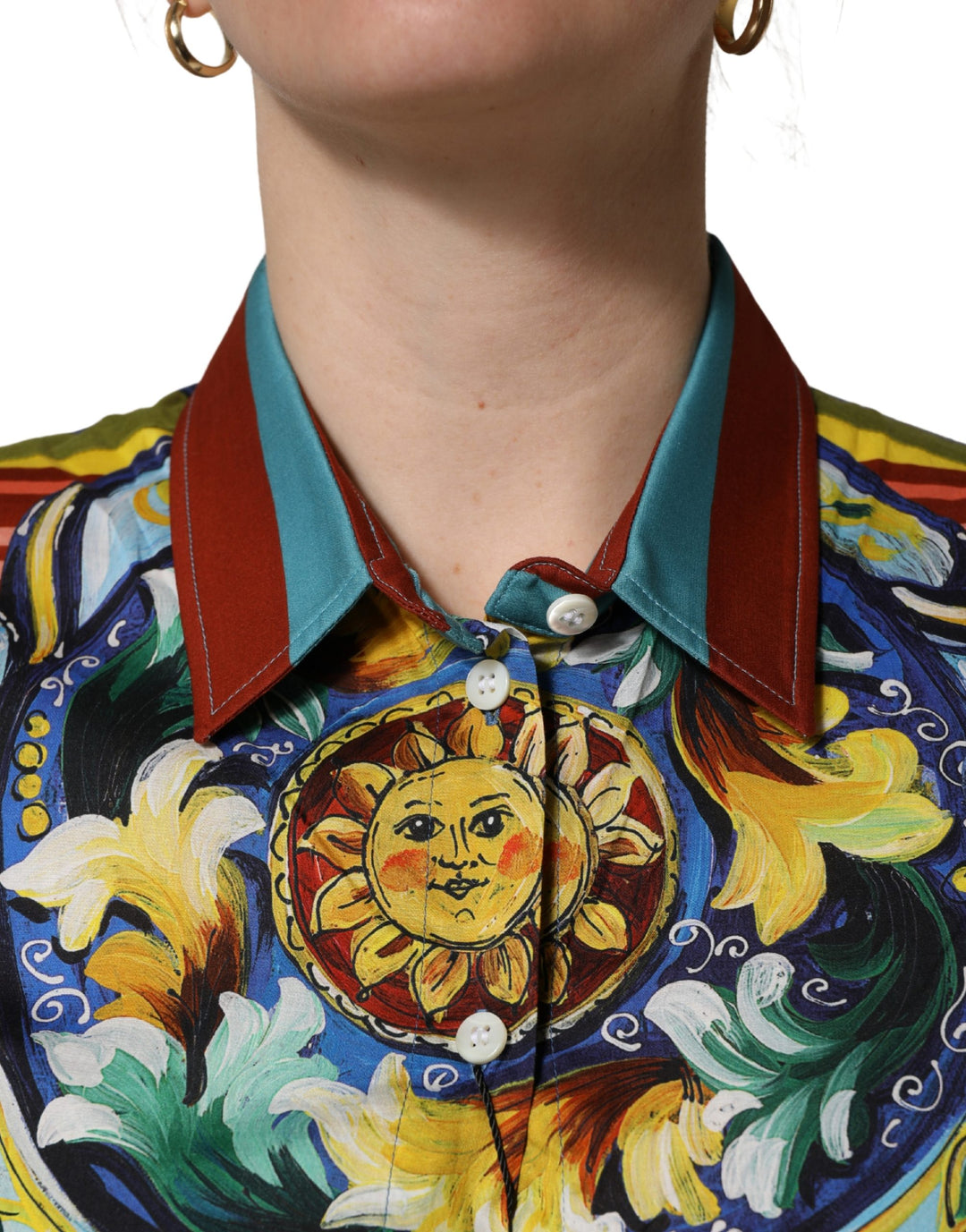 Dolce &amp; Gabbana Multicolor Majolica Print Cotton Blouse Top