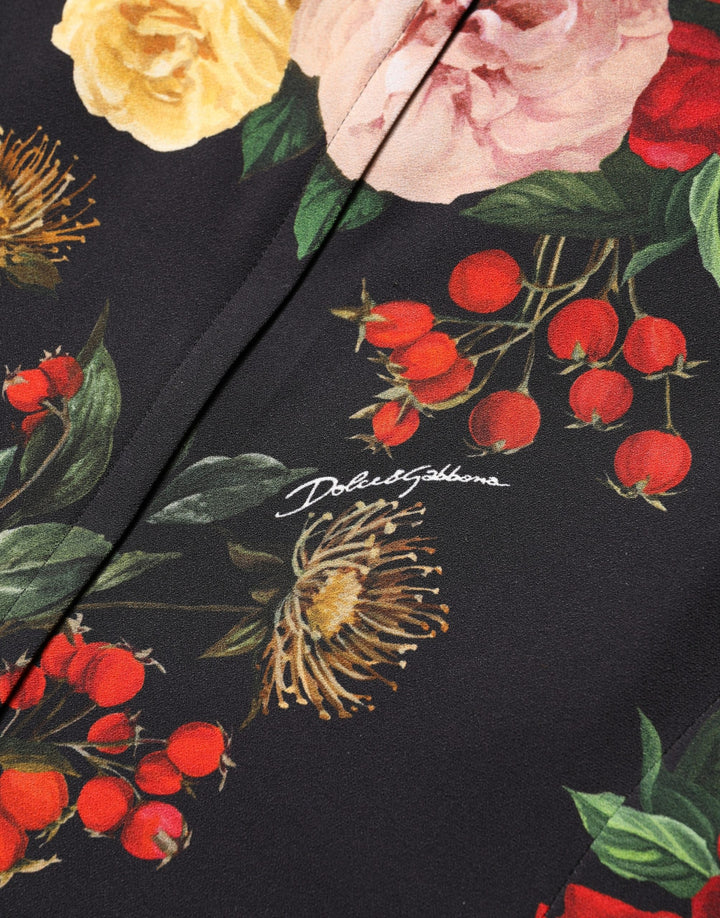 Dolce &amp; Gabbana Black Floral Crepe Frill Detail Blouse Top