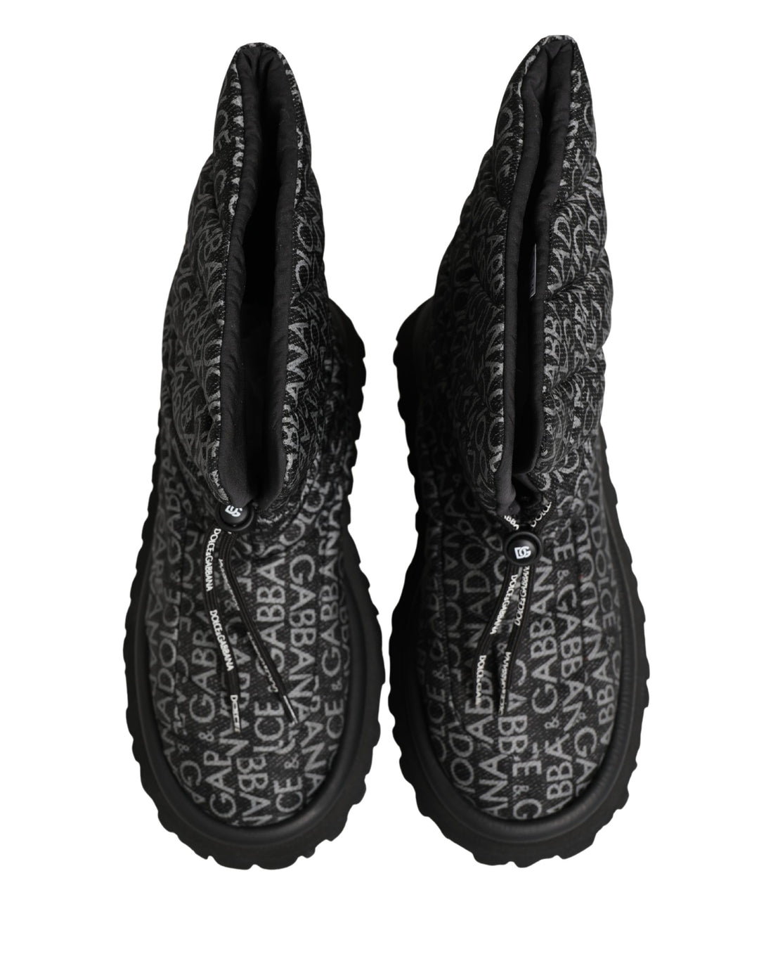 Dolce &amp; Gabbana Black Logo Print Lace Up Snow Boots Shoes