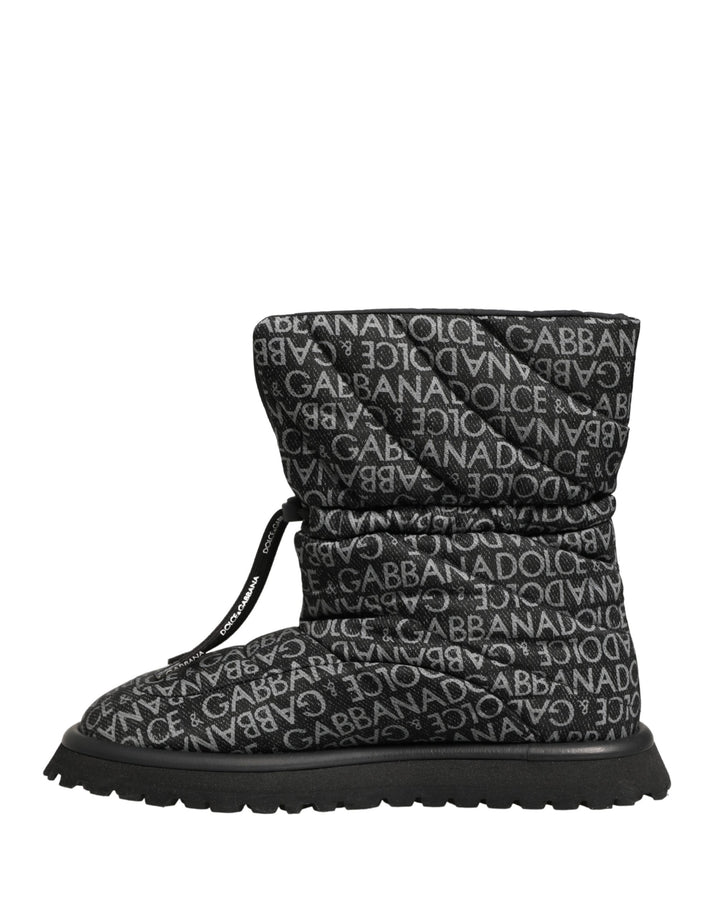 Dolce &amp; Gabbana Black Logo Print Lace Up Snow Boots Shoes