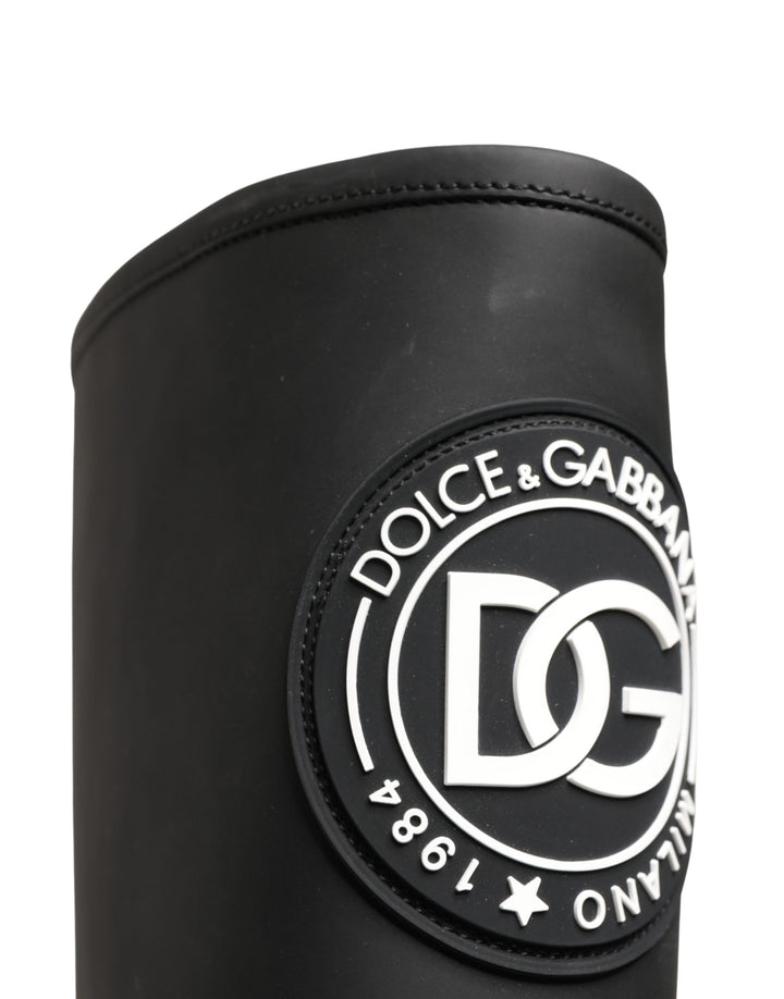 Dolce &amp; Gabbana Black Rubberised Leather High Boots Shoes