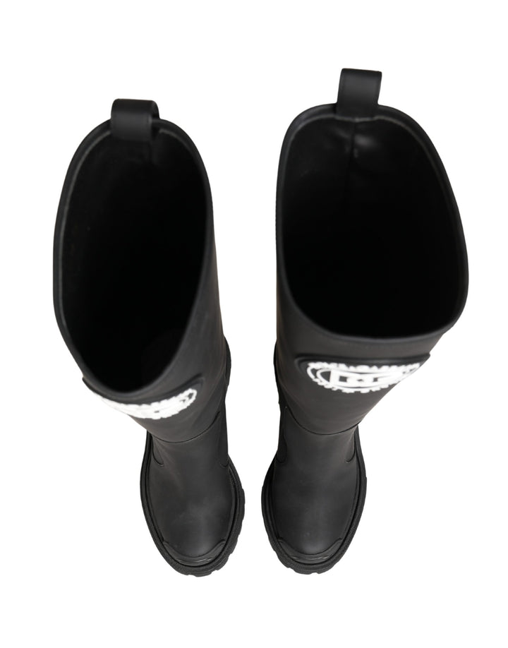 Dolce &amp; Gabbana Black Rubberised Leather High Boots Shoes