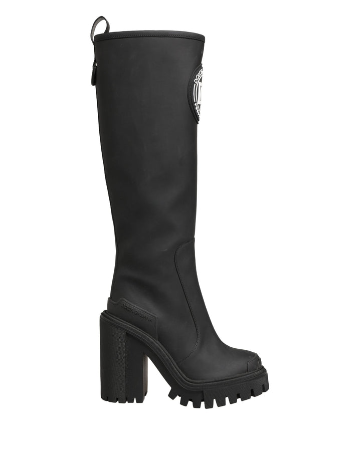 Dolce &amp; Gabbana Black Rubberised Leather High Boots Shoes