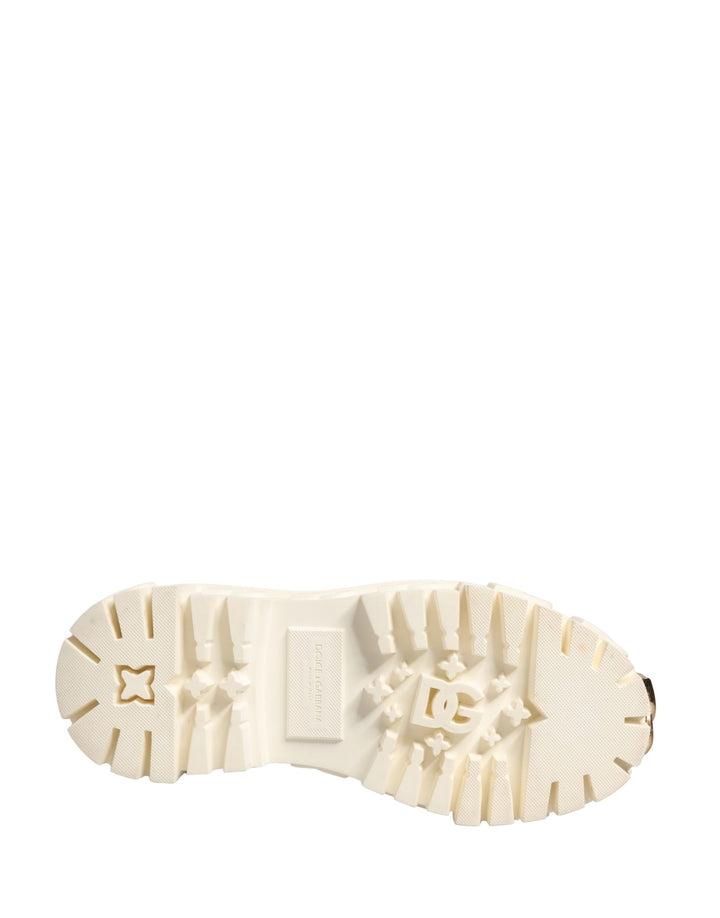 Dolce &amp; Gabbana White Leather Rubber Logo Ankle Boots Shoes