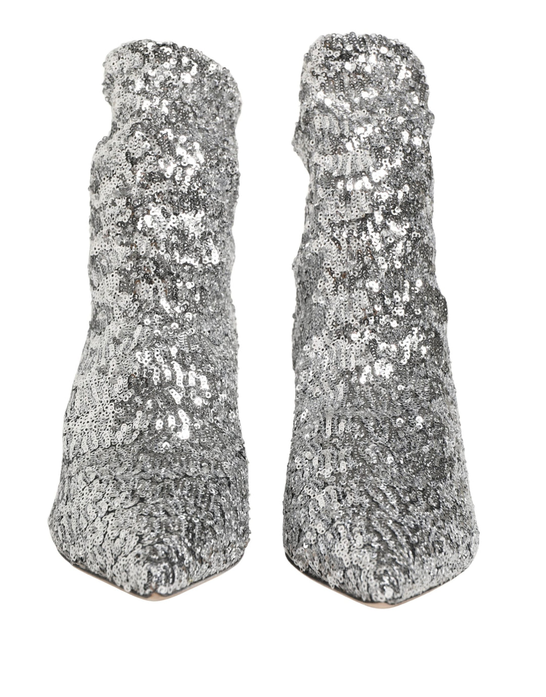 Dolce &amp; Gabbana Silver Sequined Short Boots Stretch Shoes